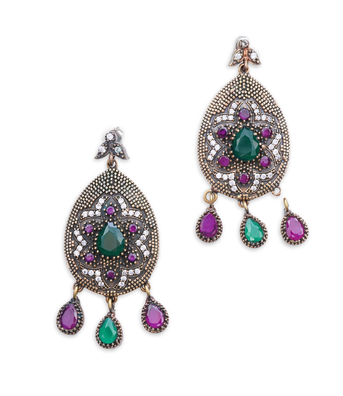 A pair of gem-set and diamond earrings